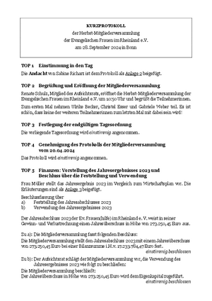 Kurzprotokoll der Mitglieder-versammlung