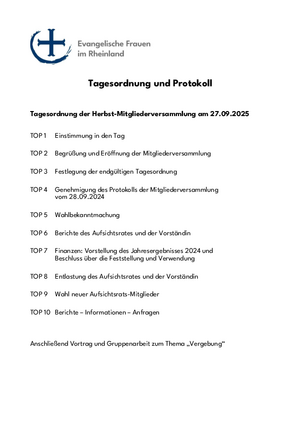 Tagesordnung und Protokoll der Mitglieder-versammlung
