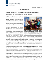 Dagmar Müller als Leitende Pfarrerin der Evangelischen Frauenhilfe im Rheinland e.V. wiedergewählt