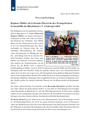 Dagmar Müller als Leitende Pfarrerin der Evangelischen Frauenhilfe im Rheinland e.V. wiedergewählt