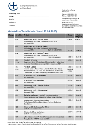 Materialliste/ Bestellschein