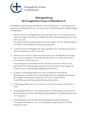 Beitragsordnung der Evangelischen Frauen im Rheinland e.V.